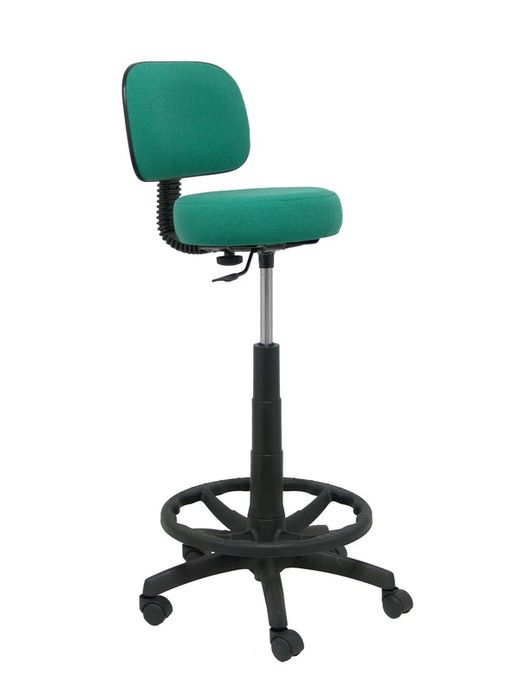 Modelo Llanos Taburete - Taburete ergonómico con mecanismo de contacto lama, regulable en altura y aro reposapiés - Asiento y respaldo tapizados en tejido bali color verde esmeralda.