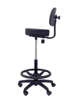 Modelo Llanos Taburete - Taburete ergonómico con mecanismo de contacto lama, regulable en altura y aro reposapiés - Asiento y respaldo tapizados en tejido símilpiel color negro