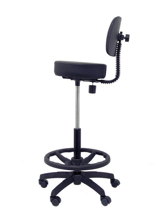 Modelo Llanos Taburete - Taburete ergonómico con mecanismo de contacto lama, regulable en altura y aro reposapiés - Asiento y respaldo tapizados en tejido símilpiel color negro