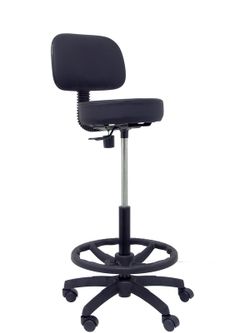 Modelo Llanos Taburete - Taburete ergonómico con mecanismo de contacto lama, regulable en altura y aro reposapiés - Asiento y respaldo tapizados en tejido símilpiel color negro