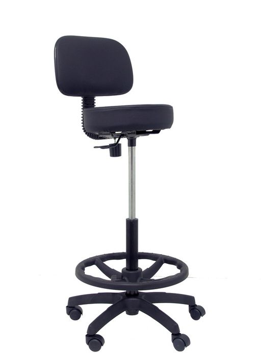 Modelo Llanos Taburete - Taburete ergonómico con mecanismo de contacto lama, regulable en altura y aro reposapiés - Asiento y respaldo tapizados en tejido símilpiel color negro