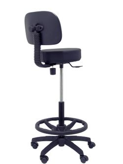 Modelo Llanos Taburete - Taburete ergonómico con mecanismo de contacto lama, regulable en altura y aro reposapiés - Asiento y respaldo tapizados en tejido símilpiel color negro
