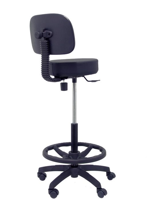 Modelo Llanos Taburete - Taburete ergonómico con mecanismo de contacto lama, regulable en altura y aro reposapiés - Asiento y respaldo tapizados en tejido símilpiel color negro