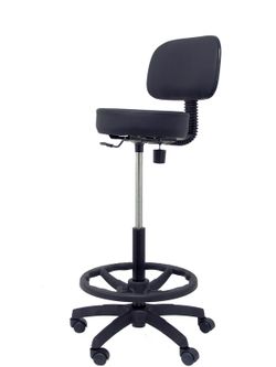 Modelo Llanos Taburete - Taburete ergonómico con mecanismo de contacto lama, regulable en altura y aro reposapiés - Asiento y respaldo tapizados en tejido símilpiel color negro