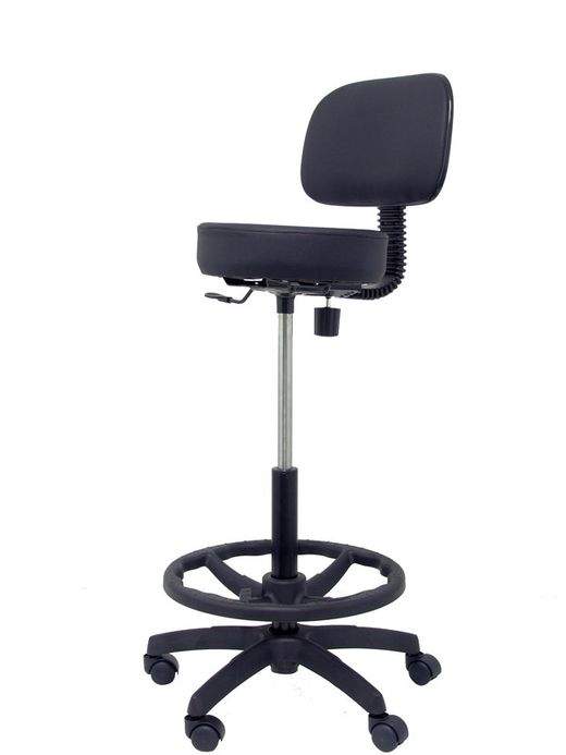 Modelo Llanos Taburete - Taburete ergonómico con mecanismo de contacto lama, regulable en altura y aro reposapiés - Asiento y respaldo tapizados en tejido símilpiel color negro