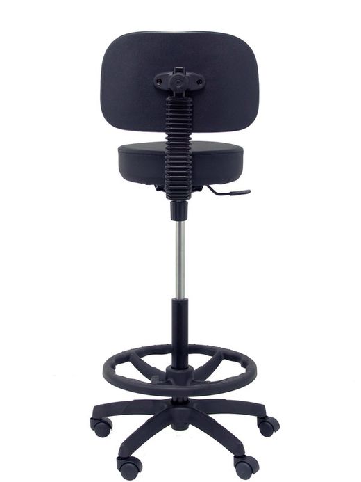 Modelo Llanos Taburete - Taburete ergonómico con mecanismo de contacto lama, regulable en altura y aro reposapiés - Asiento y respaldo tapizados en tejido símilpiel color negro