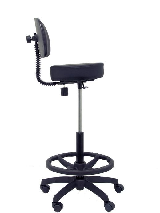 Modelo Llanos Taburete - Taburete ergonómico con mecanismo de contacto lama, regulable en altura y aro reposapiés - Asiento y respaldo tapizados en tejido símilpiel color negro