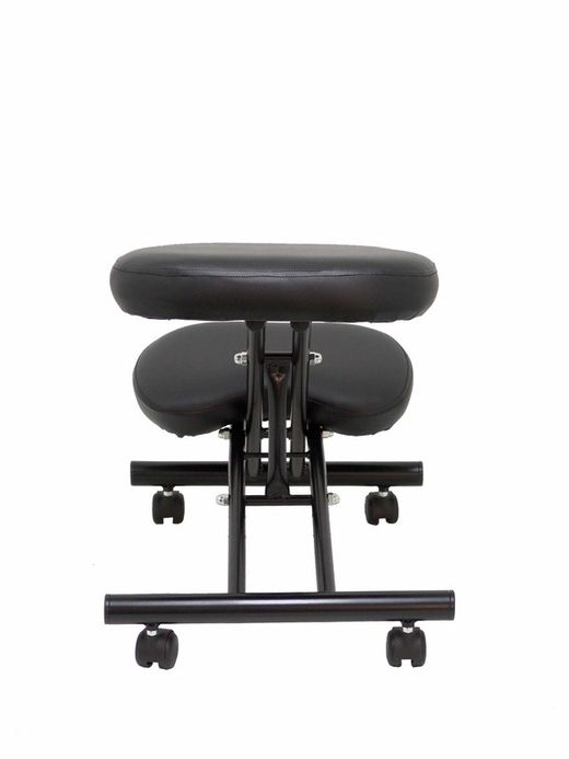 Modelo Mahora - Taburete de oficina ergonómico fijo, regulable en varias posiciones y con ruedas - Asiento tapizado en similpiel color negro (CON RODILLERA)