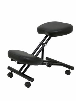 Modelo Mahora - Taburete de oficina ergonómico fijo, regulable en varias posiciones y con ruedas - Asiento tapizado en similpiel color negro (CON RODILLERA)