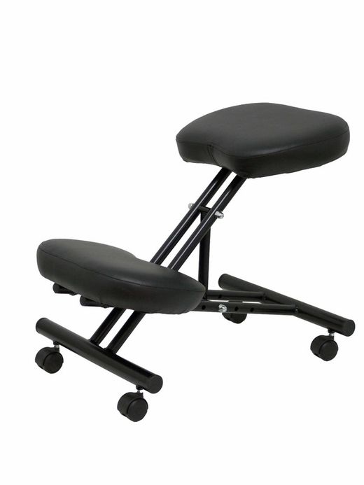 Modelo Mahora - Taburete de oficina ergonómico fijo, regulable en varias posiciones y con ruedas - Asiento tapizado en similpiel color negro (CON RODILLERA)