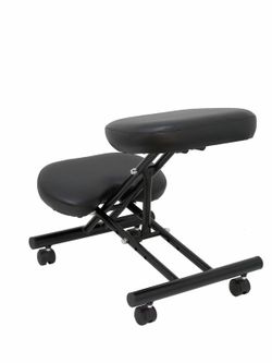 Modelo Mahora - Taburete de oficina ergonómico fijo, regulable en varias posiciones y con ruedas - Asiento tapizado en similpiel color negro (CON RODILLERA)