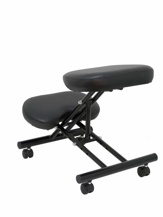 Modelo Mahora - Taburete de oficina ergonómico fijo, regulable en varias posiciones y con ruedas - Asiento tapizado en similpiel color negro (CON RODILLERA)
