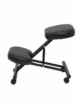 Modelo Mahora - Taburete de oficina ergonómico fijo, regulable en varias posiciones y con ruedas - Asiento tapizado en similpiel color negro (CON RODILLERA)