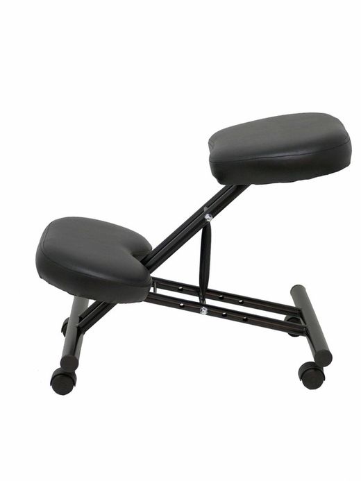 Modelo Mahora - Taburete de oficina ergonómico fijo, regulable en varias posiciones y con ruedas - Asiento tapizado en similpiel color negro (CON RODILLERA)
