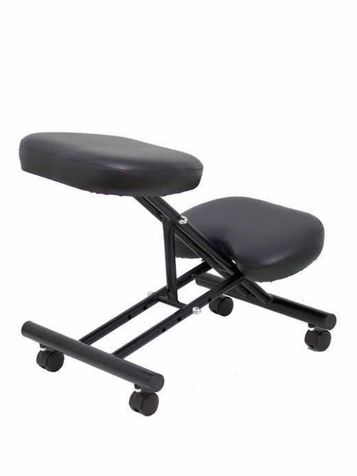 Modelo Mahora - Taburete de oficina ergonómico fijo, regulable en varias posiciones y con ruedas - Asiento tapizado en similpiel color negro (CON RODILLERA)
