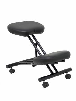 Modelo Mahora - Taburete de oficina ergonómico fijo, regulable en varias posiciones y con ruedas - Asiento tapizado en similpiel color negro (CON RODILLERA)