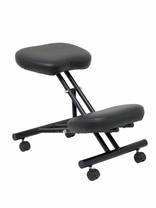 Modelo Mahora - Taburete de oficina ergonómico fijo, regulable en varias posiciones y con ruedas - Asiento tapizado en similpiel color negro (CON RODILLERA)