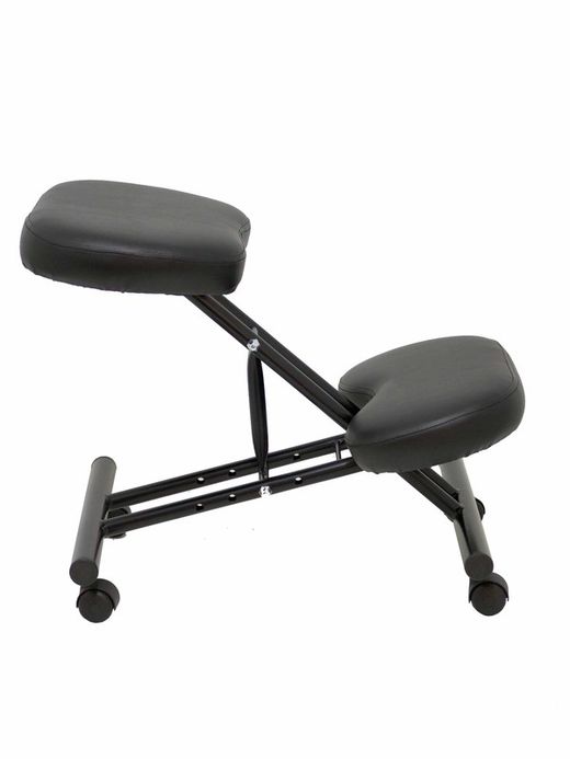 Modelo Mahora - Taburete de oficina ergonómico fijo, regulable en varias posiciones y con ruedas - Asiento tapizado en similpiel color negro (CON RODILLERA)