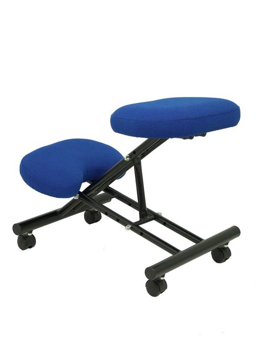 Modelo Mahora - Taburete de oficina ergonómico fijo, regulable en varias posiciones y con ruedas - Asiento tapizado en tejido BALI color azul (CON RODILLERA)