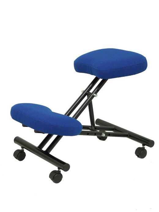 Modelo Mahora - Taburete de oficina ergonómico fijo, regulable en varias posiciones y con ruedas - Asiento tapizado en tejido BALI color azul (CON RODILLERA)