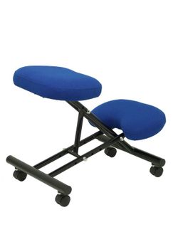 Modelo Mahora - Taburete de oficina ergonómico fijo, regulable en varias posiciones y con ruedas - Asiento tapizado en tejido BALI color azul (CON RODILLERA)