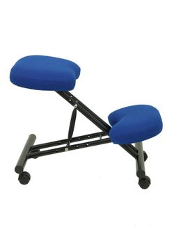 Modelo Mahora - Taburete de oficina ergonómico fijo, regulable en varias posiciones y con ruedas - Asiento tapizado en tejido BALI color azul (CON RODILLERA)