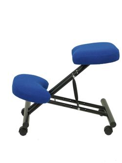Modelo Mahora - Taburete de oficina ergonómico fijo, regulable en varias posiciones y con ruedas - Asiento tapizado en tejido BALI color azul (CON RODILLERA)