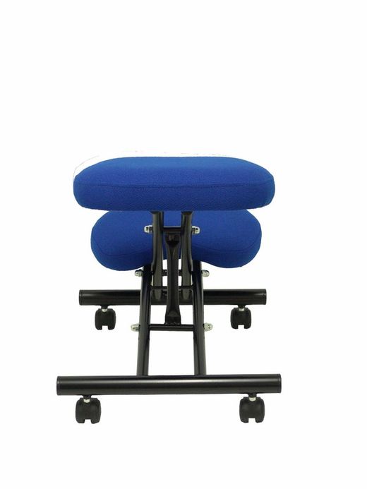 Modelo Mahora - Taburete de oficina ergonómico fijo, regulable en varias posiciones y con ruedas - Asiento tapizado en tejido BALI color azul (CON RODILLERA)