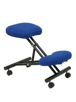Modelo Mahora - Taburete de oficina ergonómico fijo, regulable en varias posiciones y con ruedas - Asiento tapizado en tejido BALI color azul (CON RODILLERA)