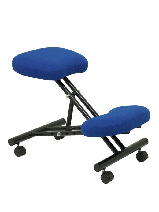 Modelo Mahora - Taburete de oficina ergonómico fijo, regulable en varias posiciones y con ruedas - Asiento tapizado en tejido BALI color azul (CON RODILLERA)