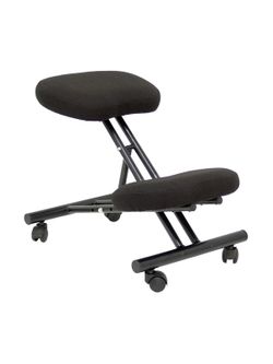 Modelo Mahora - Taburete de oficina ergonómico fijo, regulable en varias posiciones y con ruedas - Asiento tapizado en tejido BALI color negro (CON RODILLERA)