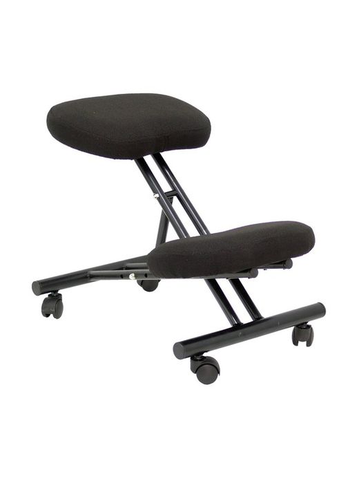 Modelo Mahora - Taburete de oficina ergonómico fijo, regulable en varias posiciones y con ruedas - Asiento tapizado en tejido BALI color negro (CON RODILLERA)