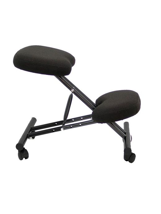 Modelo Mahora - Taburete de oficina ergonómico fijo, regulable en varias posiciones y con ruedas - Asiento tapizado en tejido BALI color negro (CON RODILLERA)