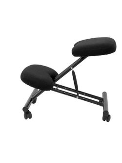 Modelo Mahora - Taburete de oficina ergonómico fijo, regulable en varias posiciones y con ruedas - Asiento tapizado en tejido BALI color negro (CON RODILLERA)