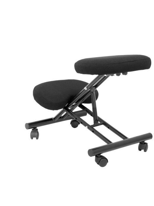 Modelo Mahora - Taburete de oficina ergonómico fijo, regulable en varias posiciones y con ruedas - Asiento tapizado en tejido BALI color negro (CON RODILLERA)