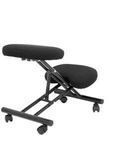 Modelo Mahora - Taburete de oficina ergonómico fijo, regulable en varias posiciones y con ruedas - Asiento tapizado en tejido BALI color negro (CON RODILLERA)