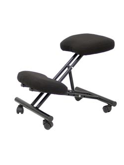 Modelo Mahora - Taburete de oficina ergonómico fijo, regulable en varias posiciones y con ruedas - Asiento tapizado en tejido BALI color negro (CON RODILLERA)