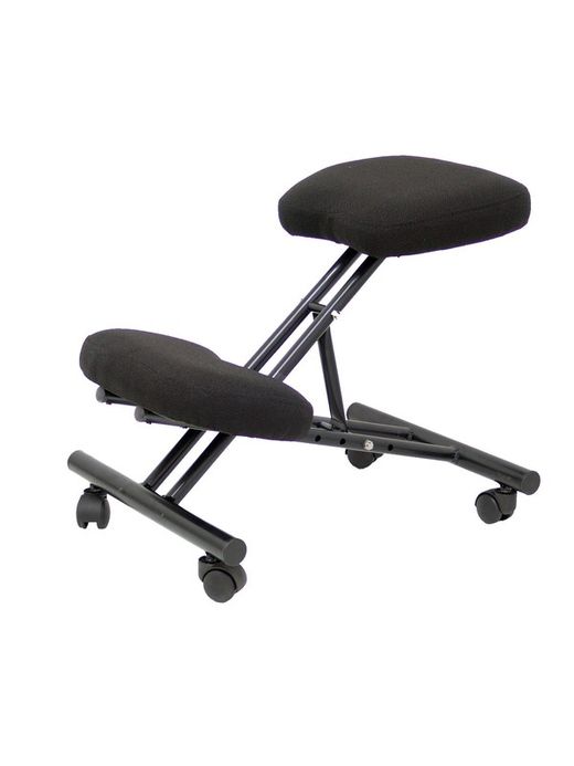 Modelo Mahora - Taburete de oficina ergonómico fijo, regulable en varias posiciones y con ruedas - Asiento tapizado en tejido BALI color negro (CON RODILLERA)