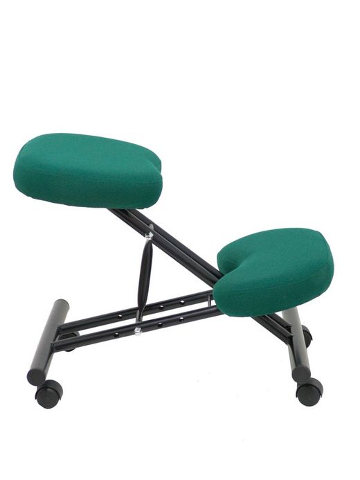 Modelo Mahora - Taburete de oficina ergonómico fijo, regulable en varias posiciones y con ruedas - Asiento tapizado en tejido BALI color verde botella (CON RODILLERA)