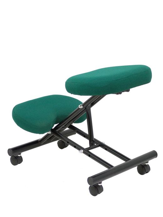 Modelo Mahora - Taburete de oficina ergonómico fijo, regulable en varias posiciones y con ruedas - Asiento tapizado en tejido BALI color verde botella (CON RODILLERA)