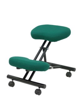 Modelo Mahora - Taburete de oficina ergonómico fijo, regulable en varias posiciones y con ruedas - Asiento tapizado en tejido BALI color verde botella (CON RODILLERA)