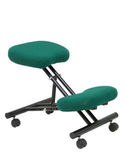 Modelo Mahora - Taburete de oficina ergonómico fijo, regulable en varias posiciones y con ruedas - Asiento tapizado en tejido BALI color verde botella (CON RODILLERA)