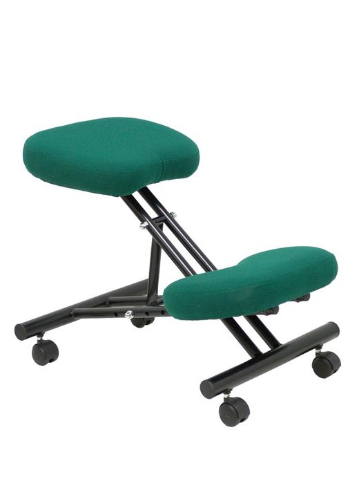 Modelo Mahora - Taburete de oficina ergonómico fijo, regulable en varias posiciones y con ruedas - Asiento tapizado en tejido BALI color verde botella (CON RODILLERA)