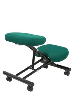 Modelo Mahora - Taburete de oficina ergonómico fijo, regulable en varias posiciones y con ruedas - Asiento tapizado en tejido BALI color verde botella (CON RODILLERA)