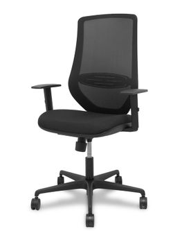Modelo Mardos - Silla de oficina ergonómica con mecanismo sincro, brazos regulables y ajustable en altura - Respaldo de malla transpirable en color negro y asiento tapizados en tejido BALI color negro