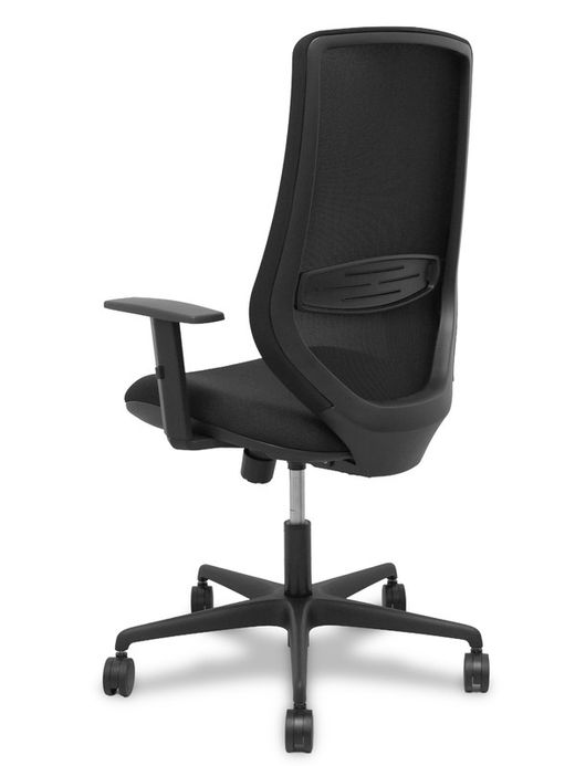 Modelo Mardos - Silla de oficina ergonómica con mecanismo sincro, brazos regulables y ajustable en altura - Respaldo de malla transpirable en color negro y asiento tapizados en tejido BALI color negro