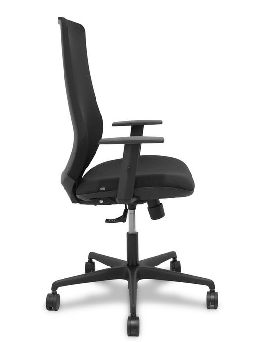 Modelo Mardos - Silla de oficina ergonómica con mecanismo sincro, brazos regulables y ajustable en altura - Respaldo de malla transpirable en color negro y asiento tapizados en tejido BALI color negro