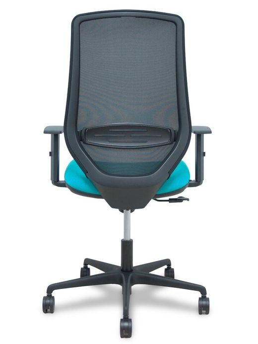 Modelo Mardos - Silla de oficina ergonómica con mecanismo sincro, brazos regulables y ajustable en altura - Respaldo de malla transpirable en color negro y asiento tapizados en tejido BALI color turquesa.