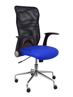 Modelo Minaya - Silla de oficina ergonómica con mecanismo basculante, brazos retráctiles y regulable en altura - Respaldo de malla transpirable y asiento tapizado en similpiel color azul