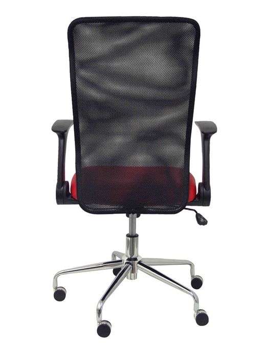 Modelo Minaya - Silla de oficina ergonómica con mecanismo basculante, brazos retráctiles y regulable en altura - Respaldo de malla transpirable y asiento tapizado en similpiel color rojo